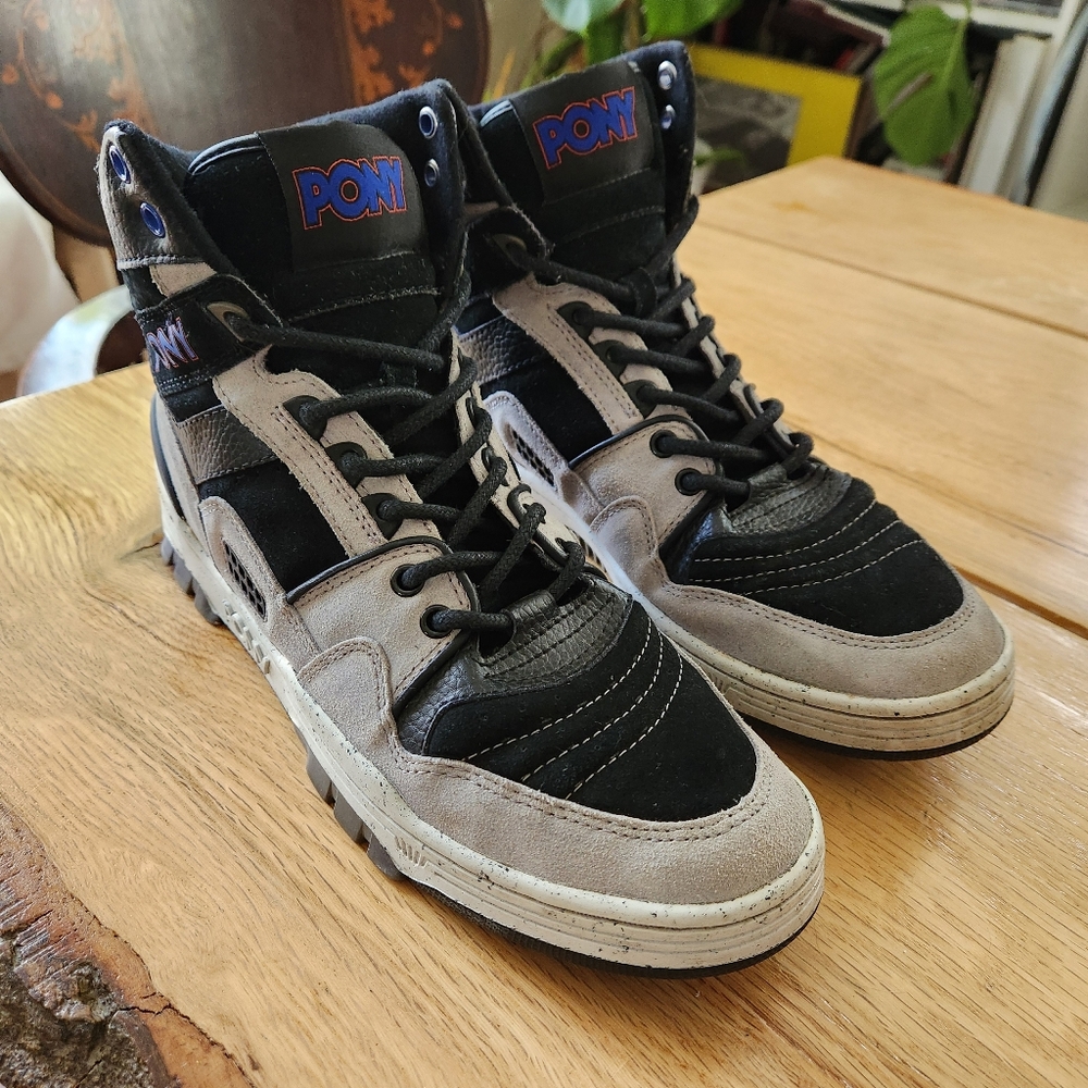 Pony M-100 Hi Black Grey Men Size‎ 11 Basketball Sneakers Hightop Retro Leather
